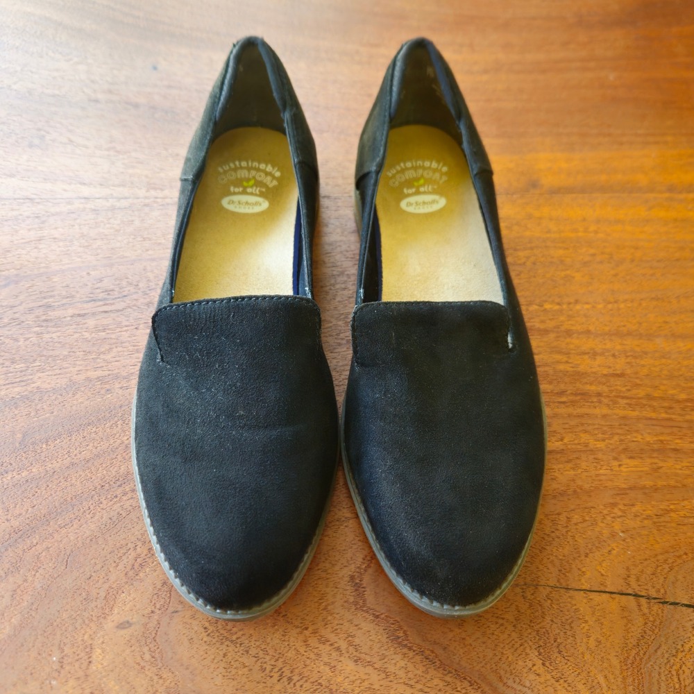Dr Scholls Jetset Black Faux Leather Slip On Loafer Sustainable Comfort Women 7M